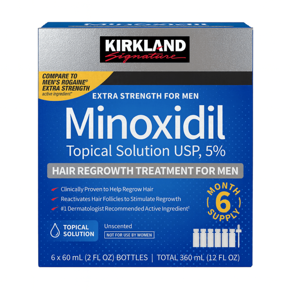 Kirkland Signature Minoxidil 5% for Men – Extra Strength Hair Regrowth Treatment (6 Months Supply)
