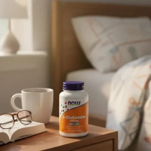 NOW L-Glutamine 500 mg 120 Veg Capsules bottle – amino acid supplement supporting immune function, muscle recovery, and nitrogen transport